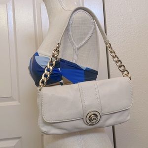 Michael Kors Ivory Pebbled Leather Baguette Style Shoulder Bag